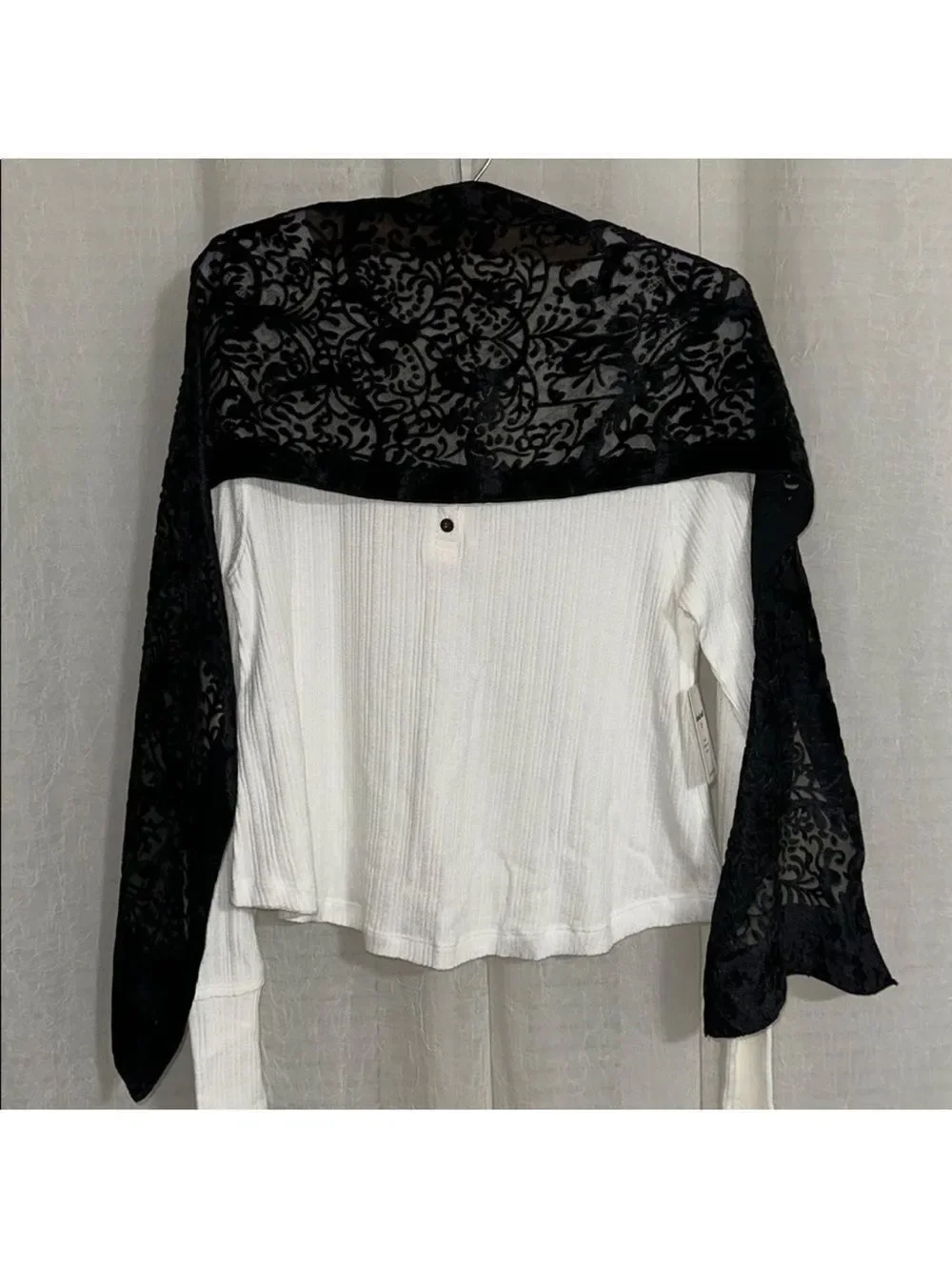 Vintage Korean Velour Black Floral Sheer Elegant Scarf